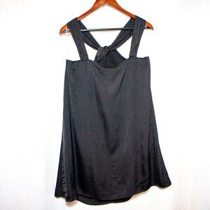 Black Satin Twist Back Dress Flowy Sleeveless Midi Minimalist AnnieWear L NWT